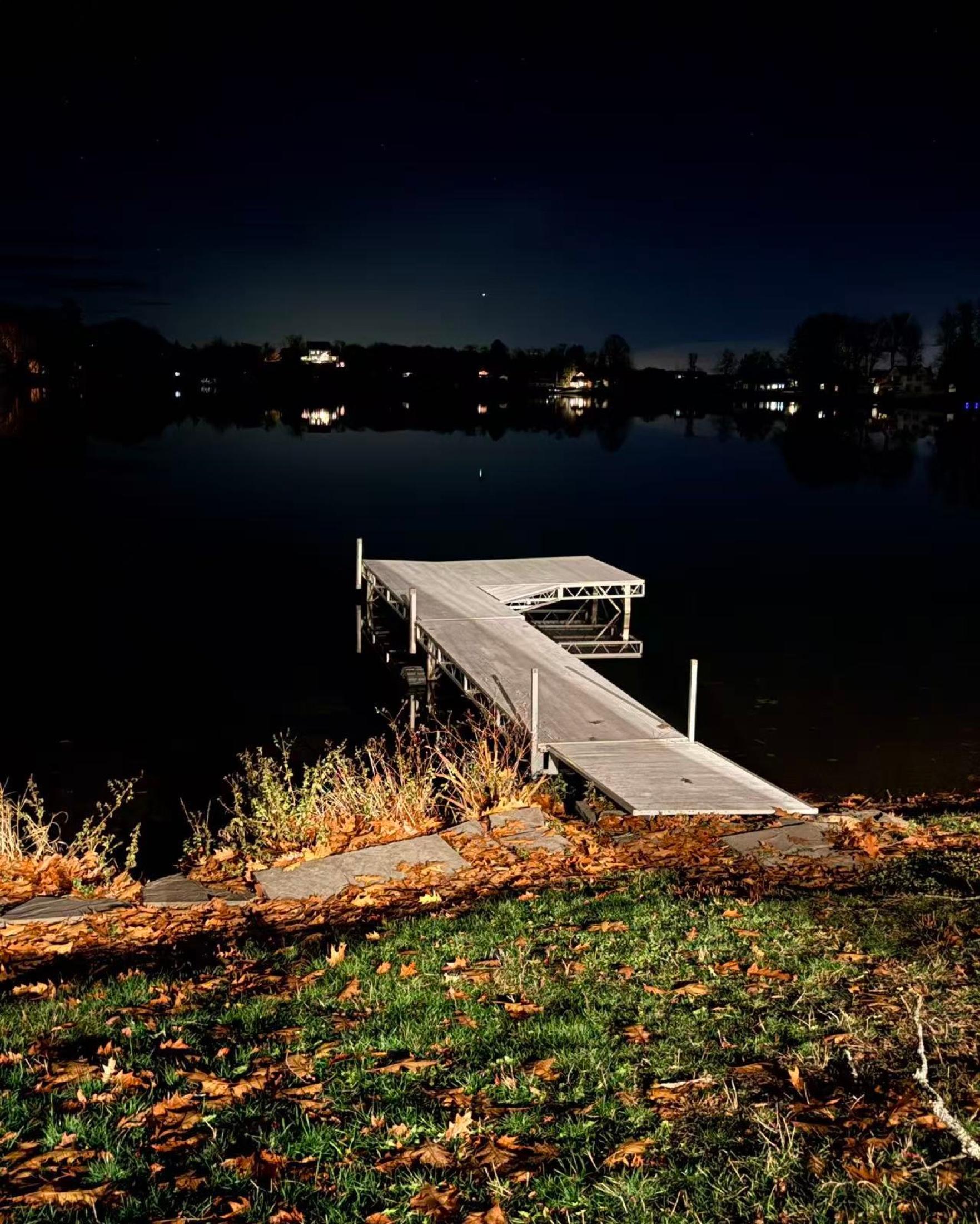 Quiet lakehouse night view